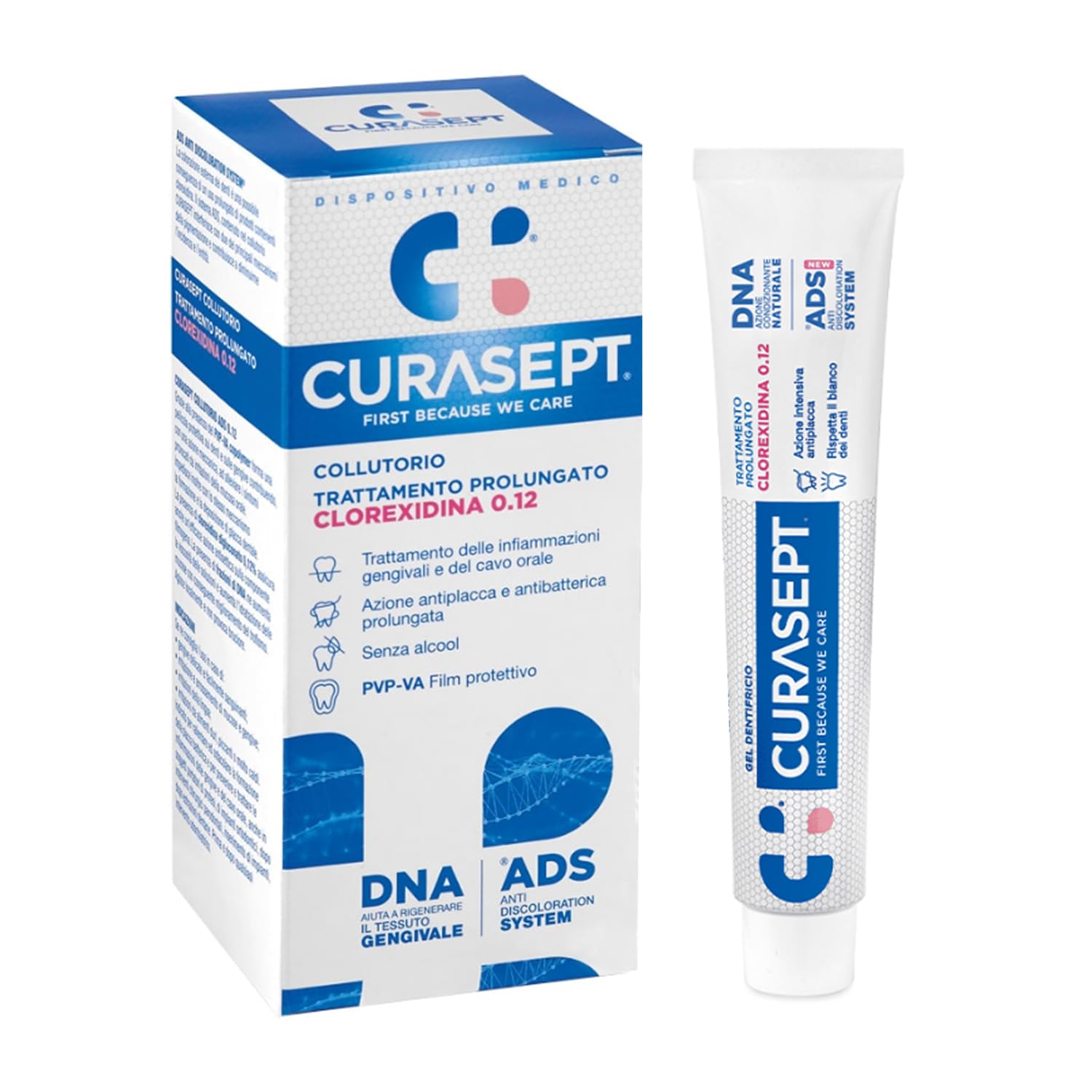 Curasept Kit Igiene Orale 0,12% Clorexidina - Collutorio 200 ml + Gel Dentifricio 75 ml - ADS Antiplacca, Senza Alcol
