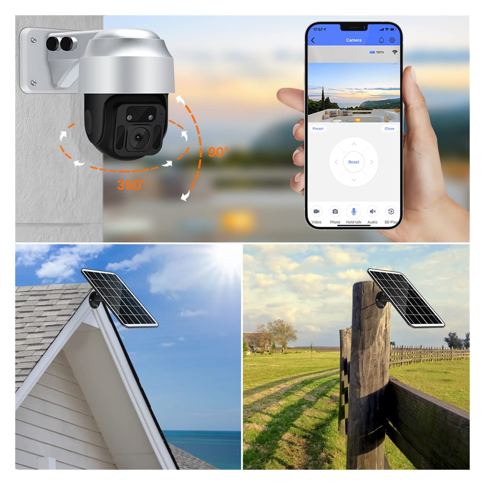 Kamera bezpieczeństwa, Karta SIM 4G 1080P kamera IP HD czujnik PIR wykrywanie człowieka Panel słoneczny bezpieczeństwo zewnętrzne PTZ telewizji przemysłowej akumulator(128GB Card)
