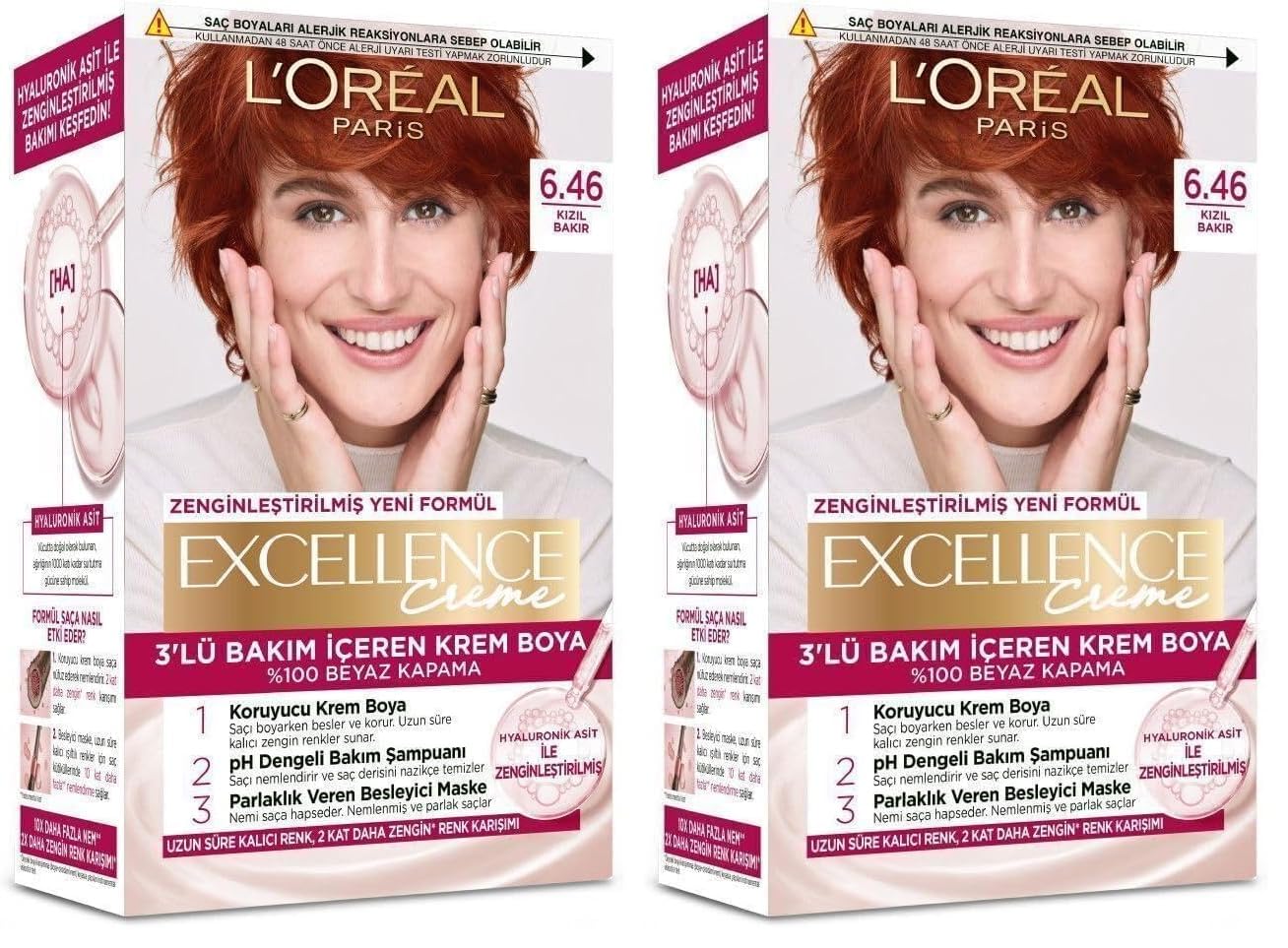 L'ORÉAL PARIS Excellence Creme Saç Boyası 6.46 Kızıl Bakır (2 paketi)