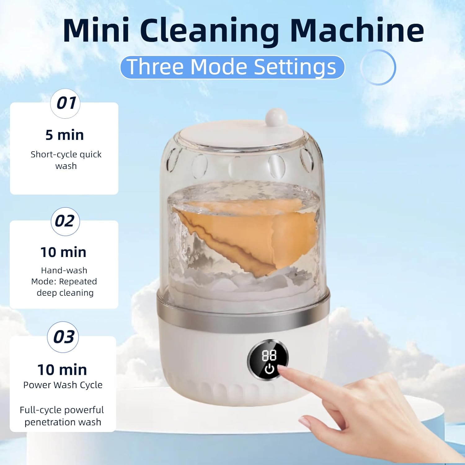 Portable Mini Washing Machine, White, 2L Capacity, Digital Touch Control, Compact Design for Underwear and Delicates, USB Rechargeable