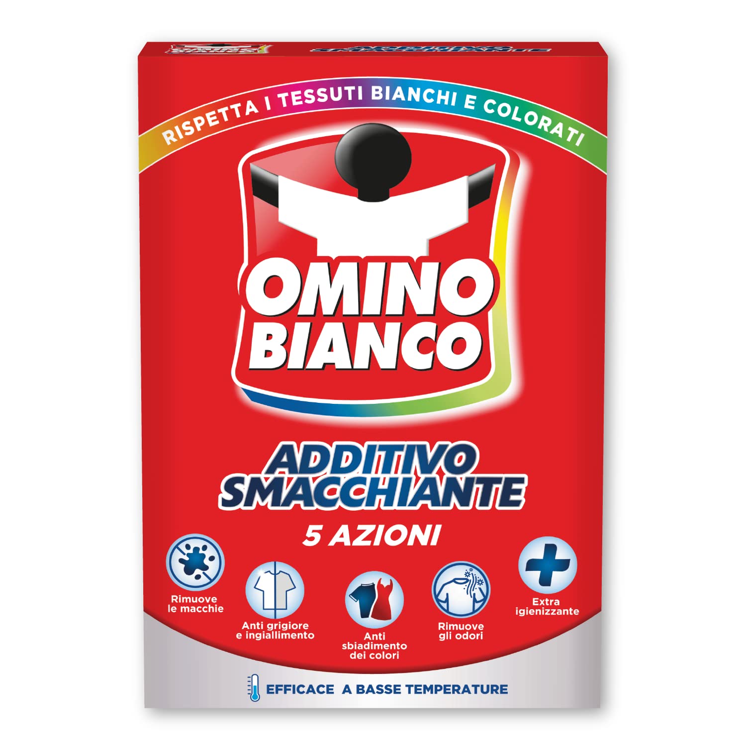 Omino Bianco - Additivo Lavatrice Totale in Polvere 5 Azioni in 1 per Bucato, Azione Smacchiante e Igienizzante, 500 g x14