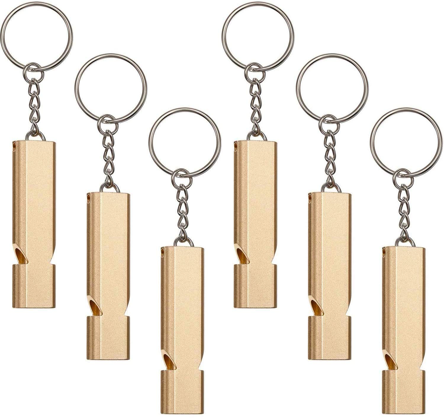 Luxtude Emergency Whistle Survival Whistle with Lanyard, 4 Pack Safety Whistles High Pitch Double Tubes Loud Whistle, Metal Hiking Whistle Rape Whistle Keychain for Camping/Hiking/Outdoor Activities