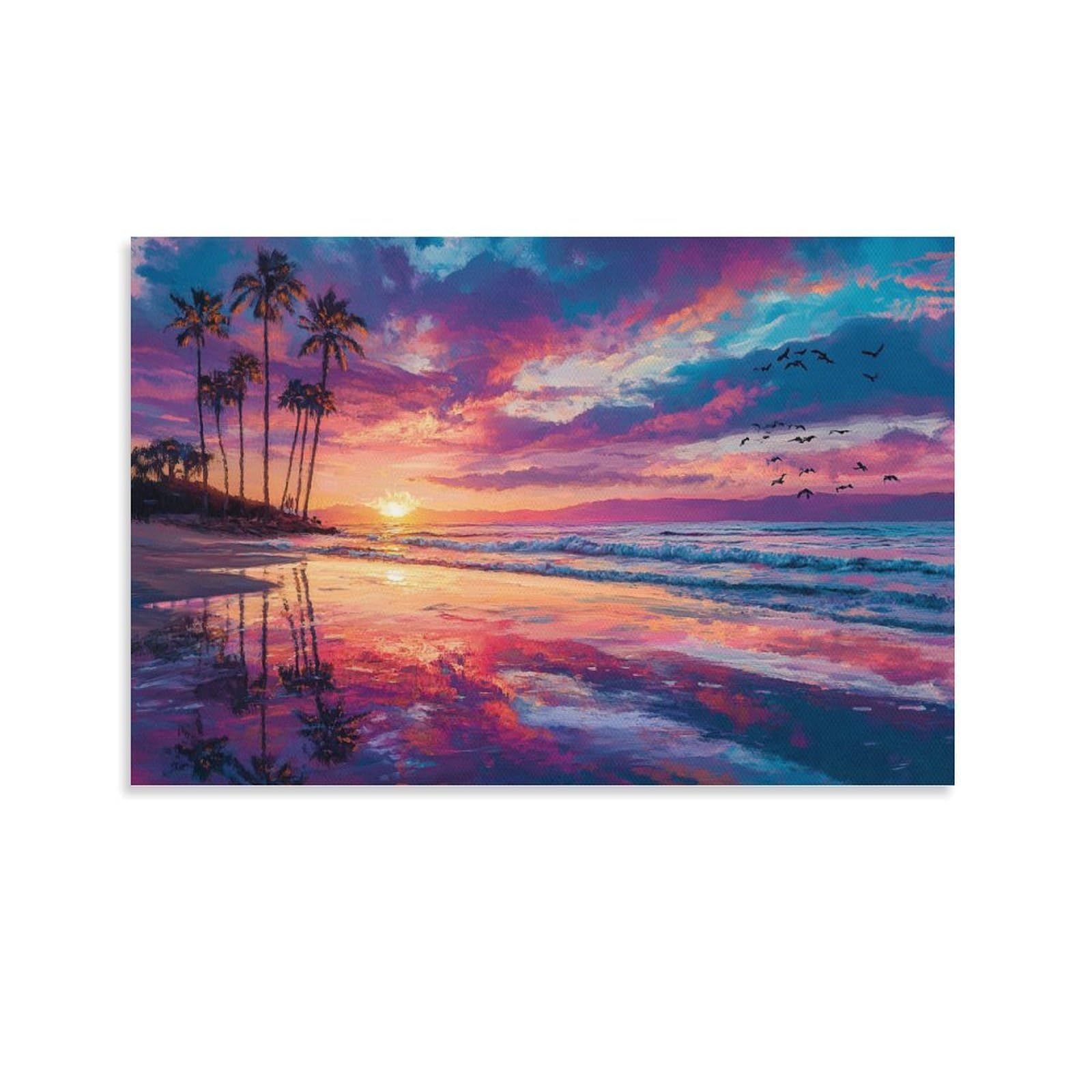 Beach Sunset_ 3D Print Art Decor Pictures Paintings Aamd Artwork Seaside View Canvas Wall Art Home Modern Decor Framed Ready to Hang 16x24inch(40x60cm)