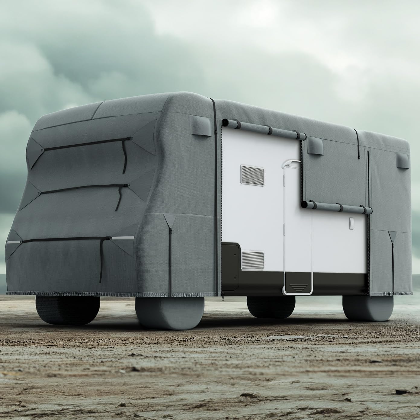 KING BIRD RV Cover, Heavy Duty 5-Layer Snow Protection, Fits 23-26ft Class C Motorhome, with Adhesive Repair Patches,Windproof Straps&Tire Covers