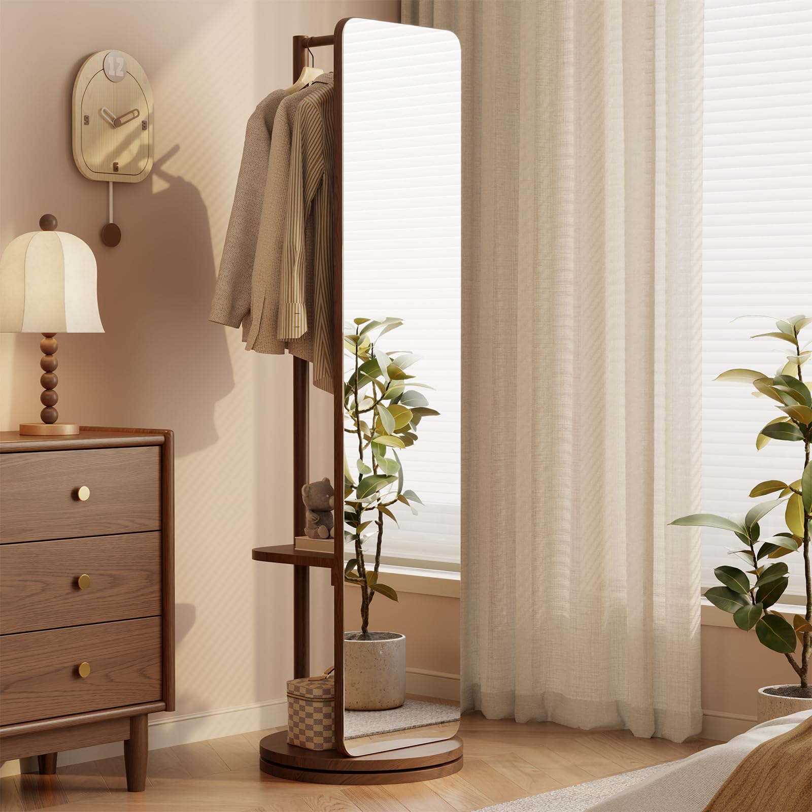 Photo 1 of WoodsWhisper Full Length Mirror with Coat Rack, Solid Wood