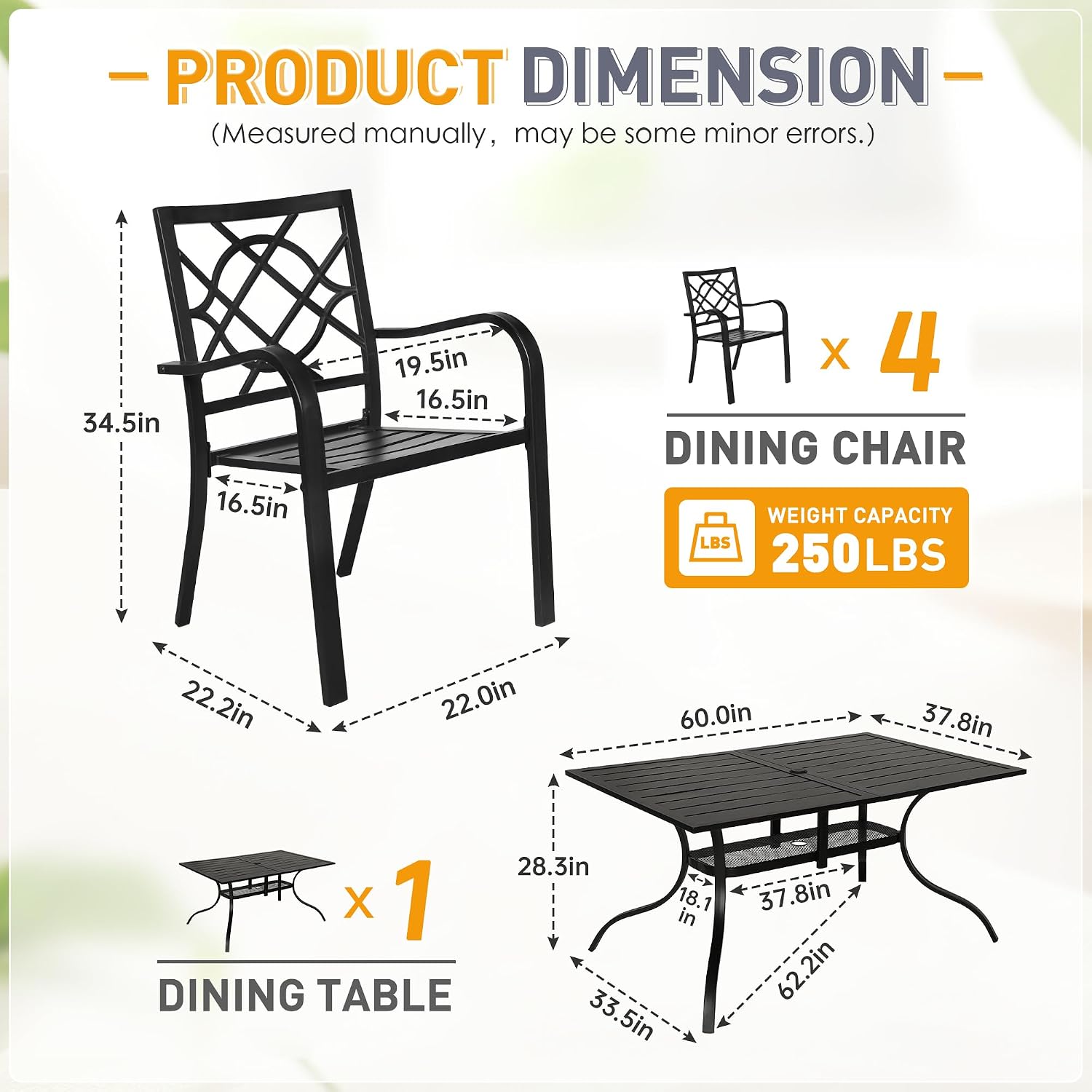 Incbruce 7 Pcs Outdoor Dining Set Wrought Iron Patio Dining Set, Dining Furniture Set (6 Dining Chair and 1 Rectangular Table with 1.57" Umbrella Hole) for Garden,Backyard(Metal Tabletop)