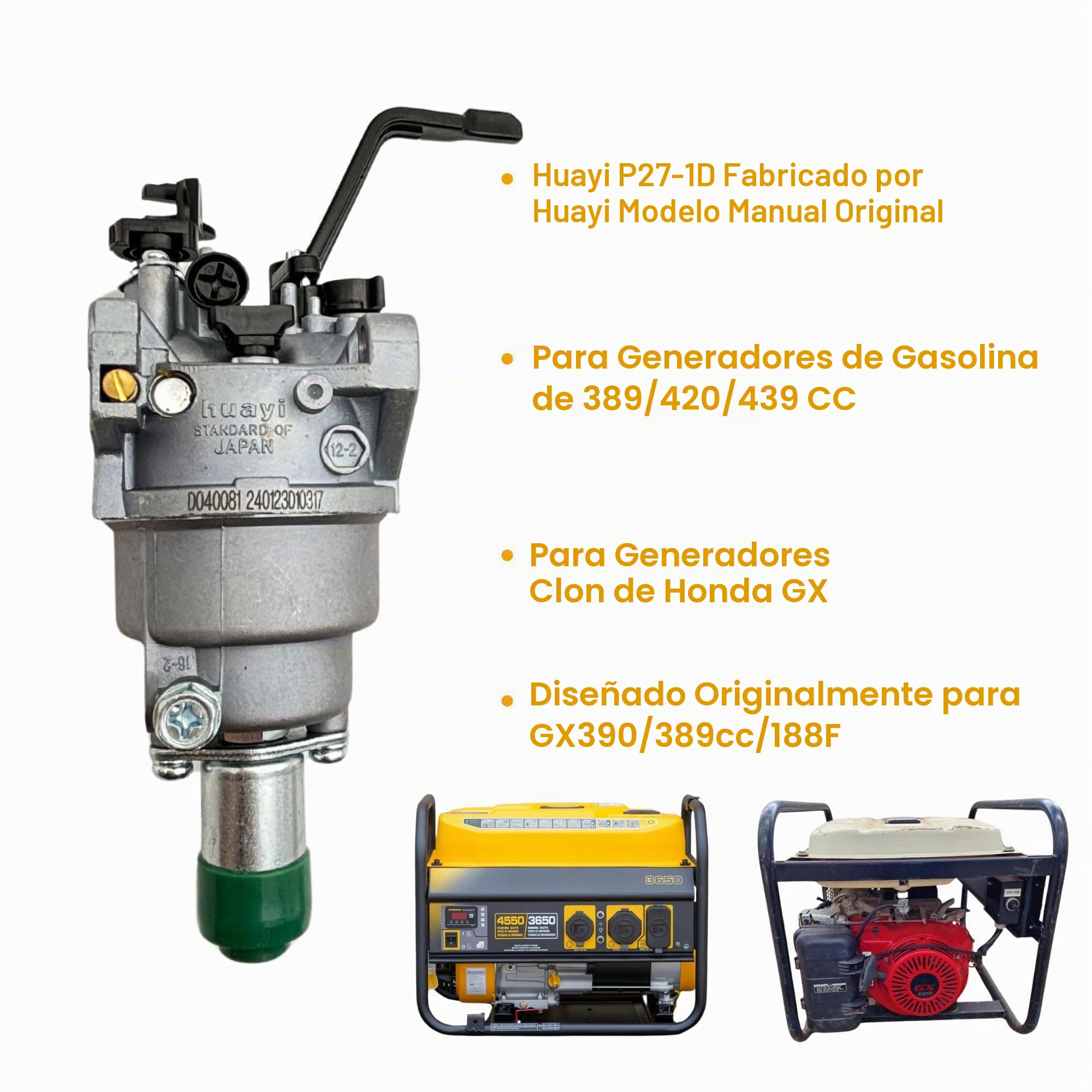 Kit de carburador YGQ GX340 GX390 para generador Huayi P27-1D Kit de carburador de gasolina OEM para Champion Predator Generac 420cc 439cc 459cc Potencia 6500 8750 9000 5500 7000 8000 7500 9500