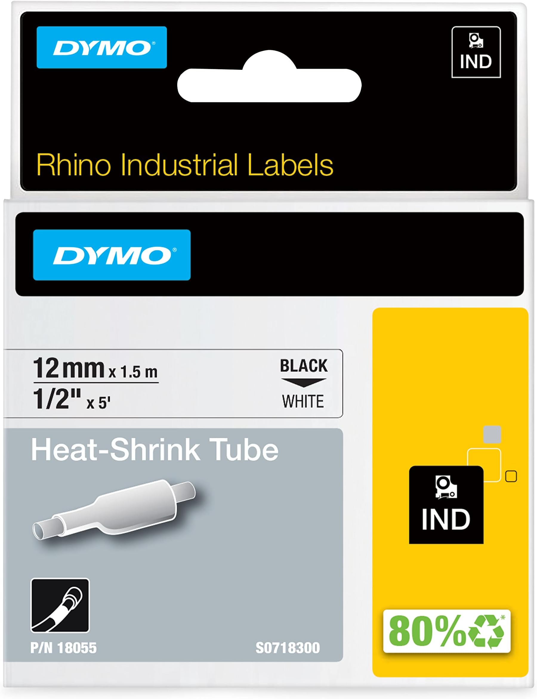 Rhino Industrial Heat-Shrink Labels 1/2" Tube Black Print on White