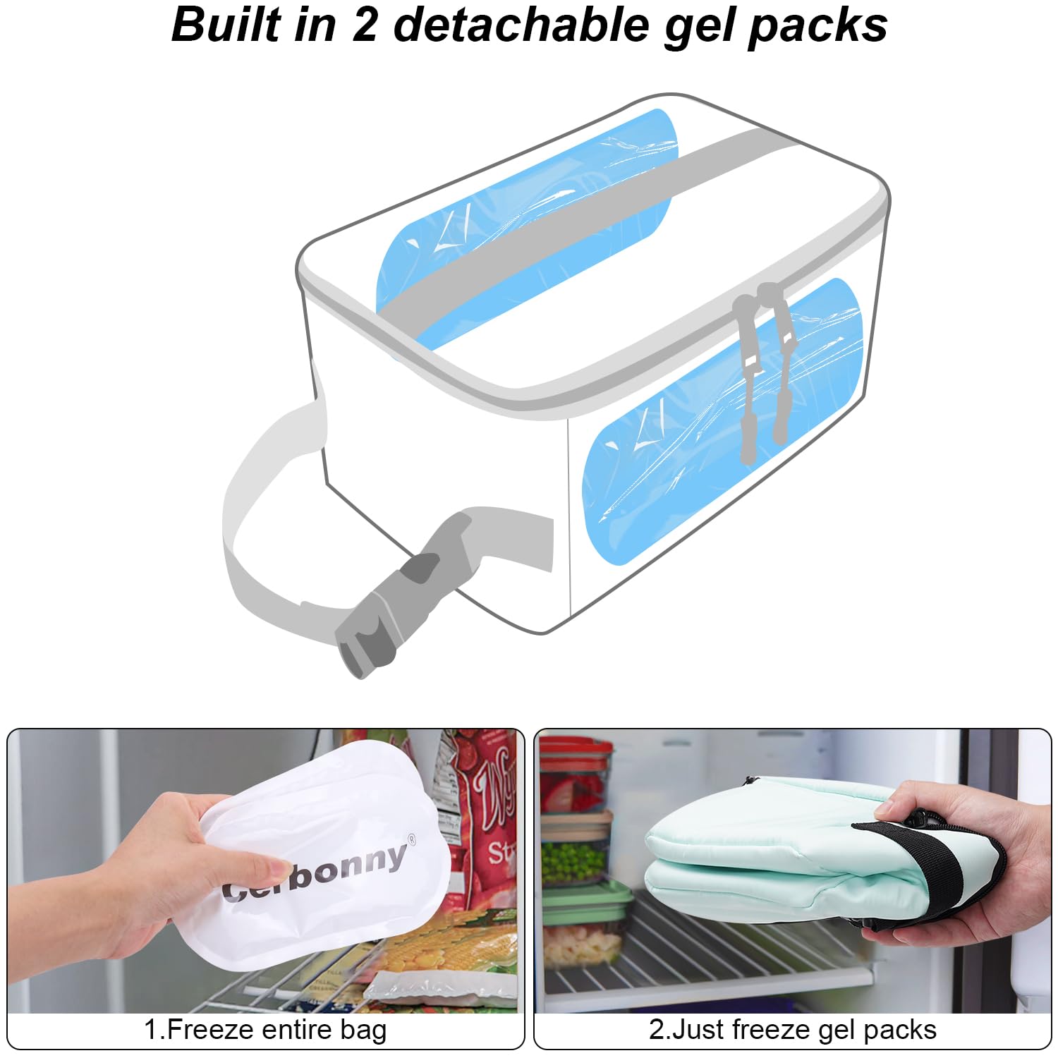 Cerbonny Small Cooler Bag Freezable Lunch Bag, Small Lunch Bag Insulated with Ice Pack - Image 2