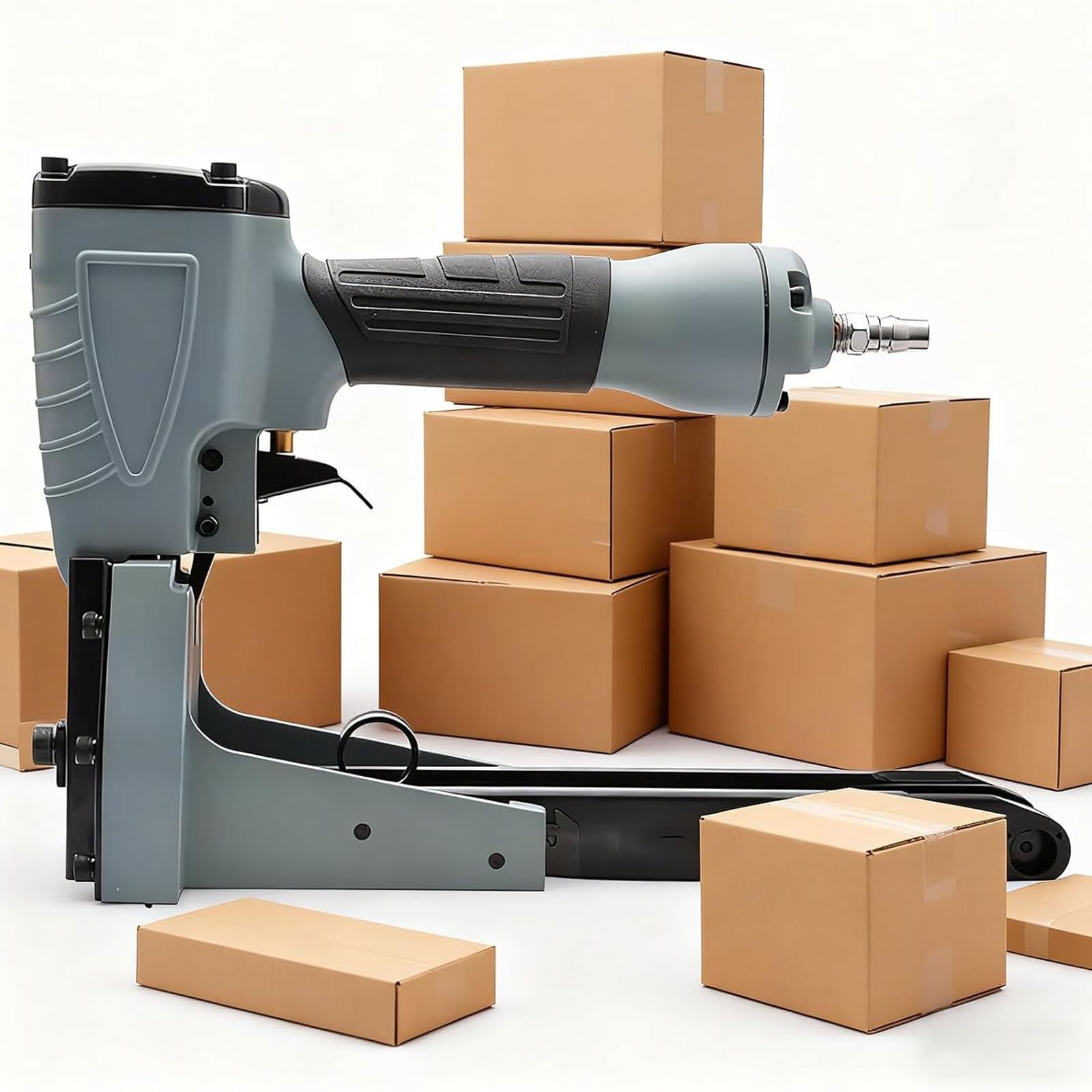 Grapadora neumática de cartón, clavadora neumática de mano para sellado de cartón, 35 mm de ancho de clavo, rango de clavo de 15-18 mm, ideal para embalaje industrial de cajas corrugadas