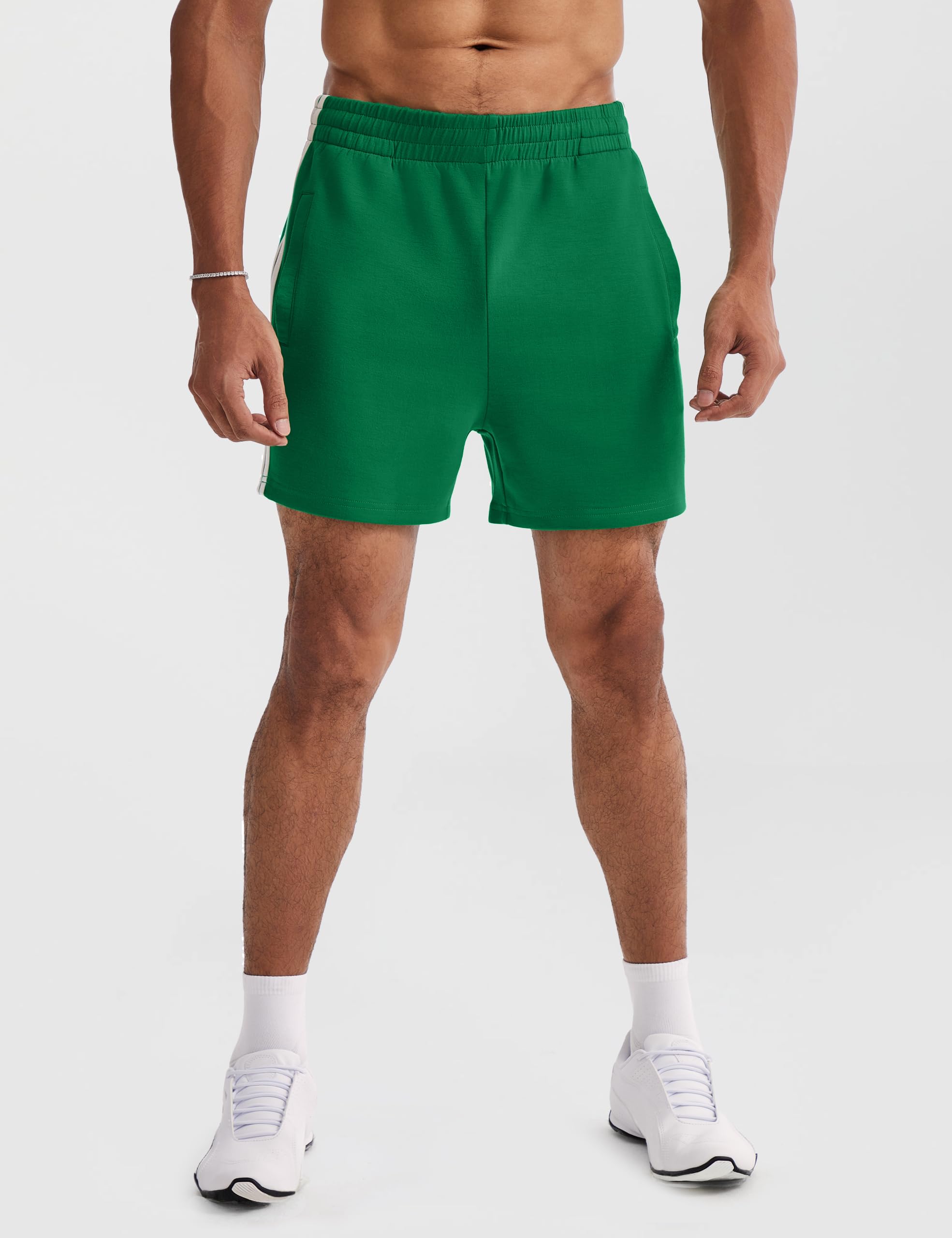 Ouber Pantalones cortos de culturismo para hombre de 4 pulgadas, pantalones cortos de gimnasio retro a rayas para entrenamiento y entrenamiento