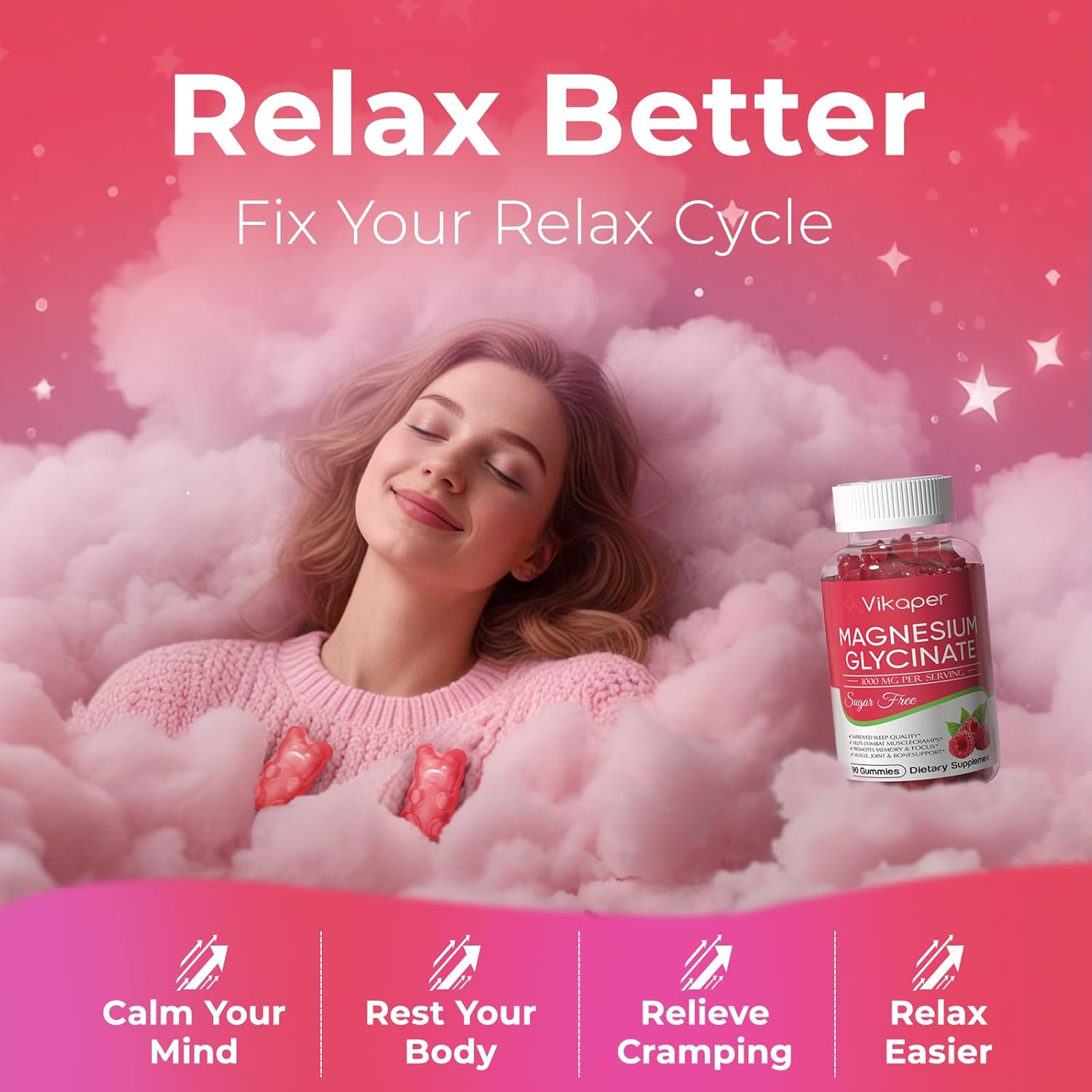 Magnesium Glycinate Gummies 1000mg Sugar Free - Magnesium L-Threonate with Calcium, VIT D3, B6, CoQ10 & Potassium - High Absorption for Sleep, Leg Cramps, Calm Mood & Memory - 90 Raspberry Gummies - Image 6