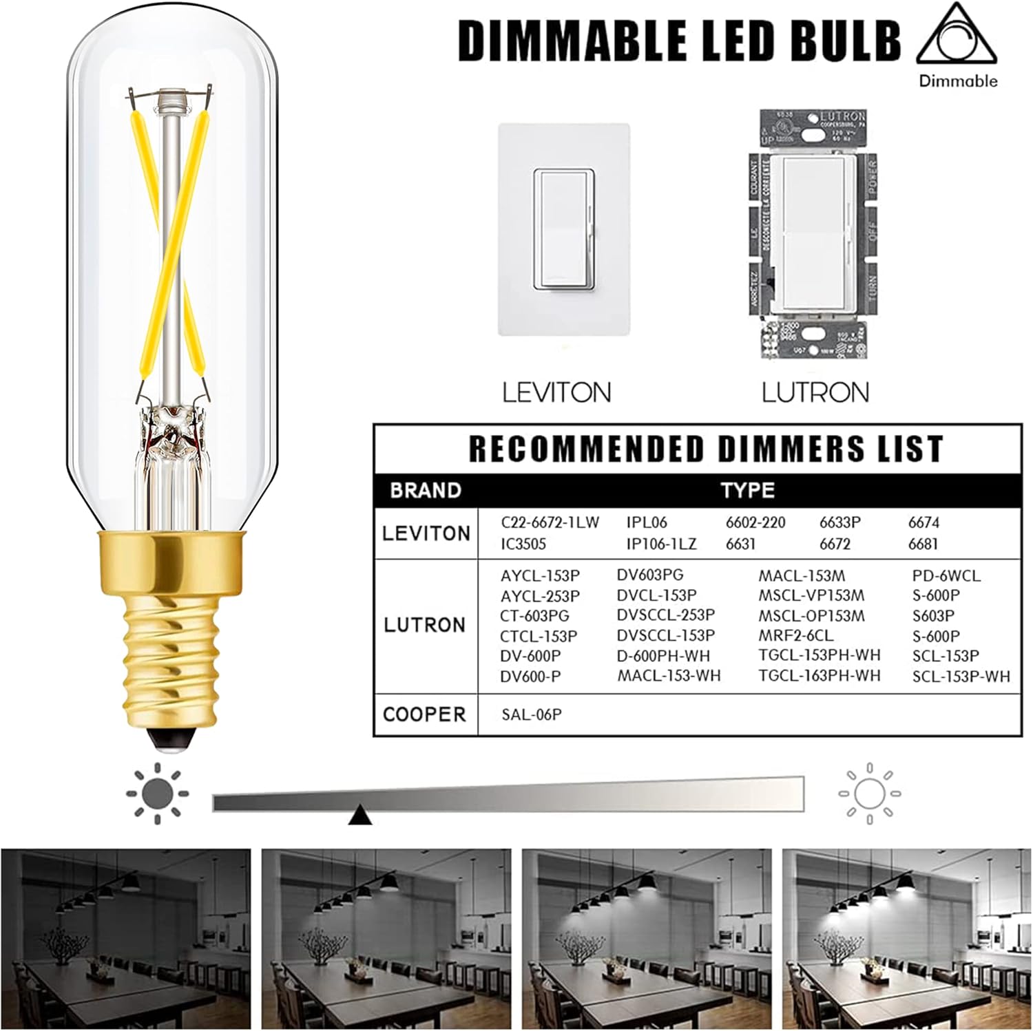 E12 LED Bulb Dimmable 2W Equal 25 watt Light Bulb Daylight 4000K T6 T6.5 E12 Candelabra Bulb 25 watt for Chandeliers,Ceiling Fan,Pendant,Wall sconces AC120V 300LM e12 Light Bulb 6Pack