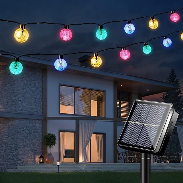 LiyuanQ Solar String Lights Garden, 26Ft 30 LEDs Solar Fairy Lights Outdoor Waterproof Solar Powered Globe Crystal Balls Lights 8 Modes Decorative Lights for Home Garden Festival PartyMulticolor