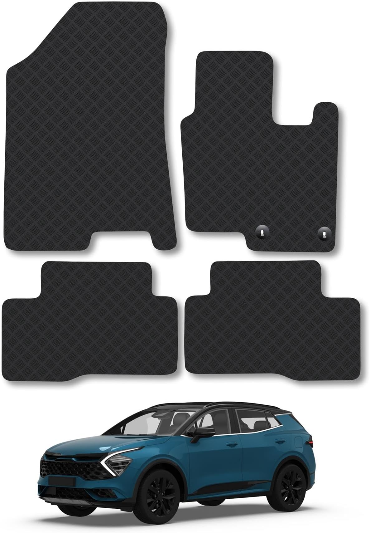 Kia Sportage (2022+) [Hybrid] Rubber Car Mats Accessories Tailored Fit Compatible Accessory Waterproof Protection Non-Slip Floor Mats Full Coverage Durable Front Rear Set Coverage with Clips
