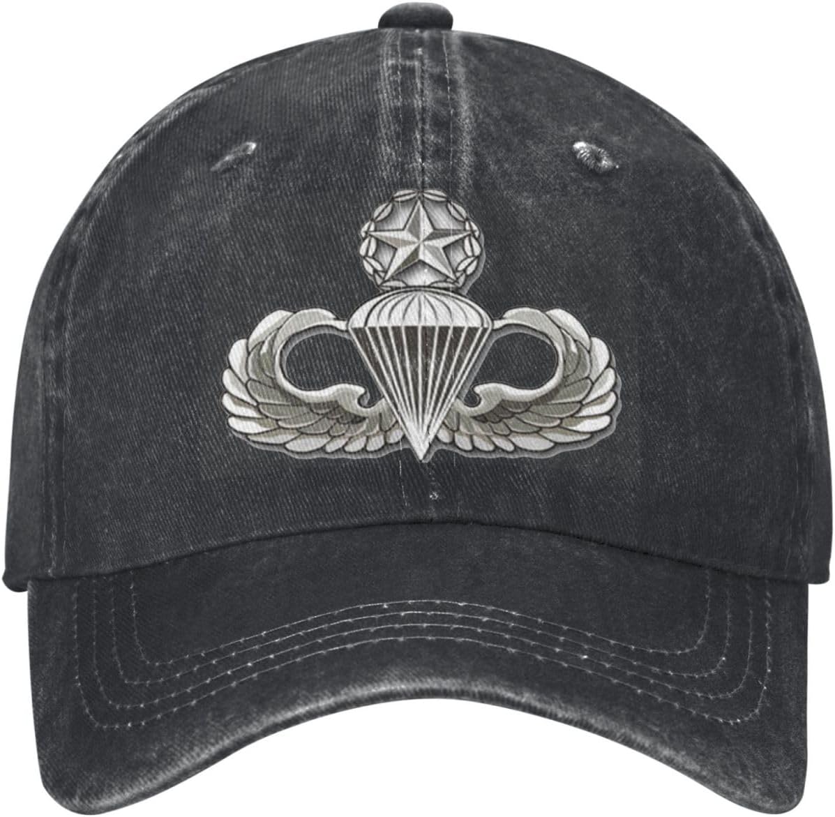 US Airborne Master Parachute Wings Jump Cool Washed Denim Baseball Cap, Adjustable Fit for Men & Women, A Must-Have for Your Everyday Look!