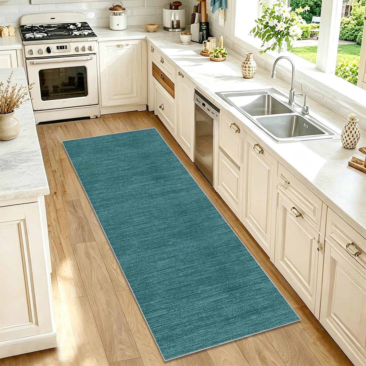AYHSMNOU Washable Runner Rug for Hallway 90 x 450cm Carpet Runners Hall Runners Non Slip Extra Long Kitchen Mat Absorbent Door Runner Mats Kitchen Floor Mats Large Door Mat Indoor Green