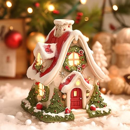 Miniatura 8 de Christmas Snowy House Log Cabin Incense Burner, Christmas Cabin Incense Burner with Smoking Chimney Decorative Incense Burner for Home Indoor
