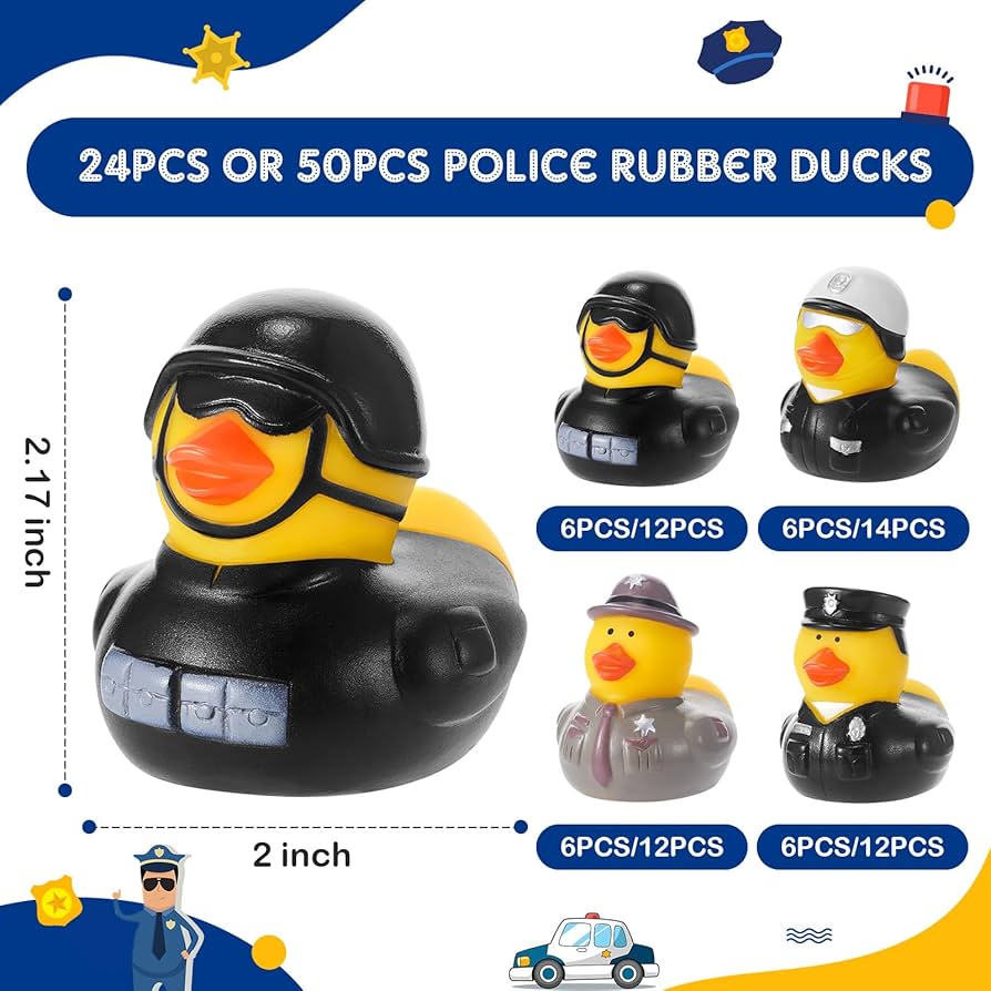警察官　アヒルのフィギュア　ラバーダック Amazon.co.jp: Deekin ゴム製アヒル バルク 50個 2インチ ゴム製