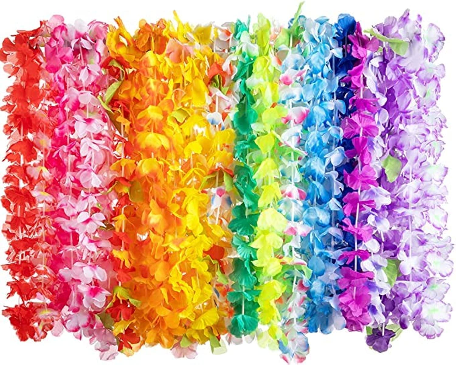 KIENAI 36PCS Hawaiian Lei Set, Colorful Flower Necklaces, Headbands & Wristbands for Luau, Beach, Pool, Birthday Party Decorations – Tropical Party Supplies for Kids & Adults
