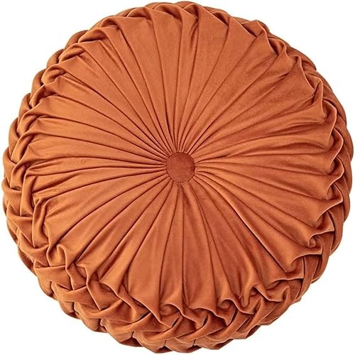 Miniatura 8 de Almohada redonda rosa de terciopelo para el hogar, decorativa, plisada, redonda, con relleno de calabaza, cojín para silla, cojín de suelo para