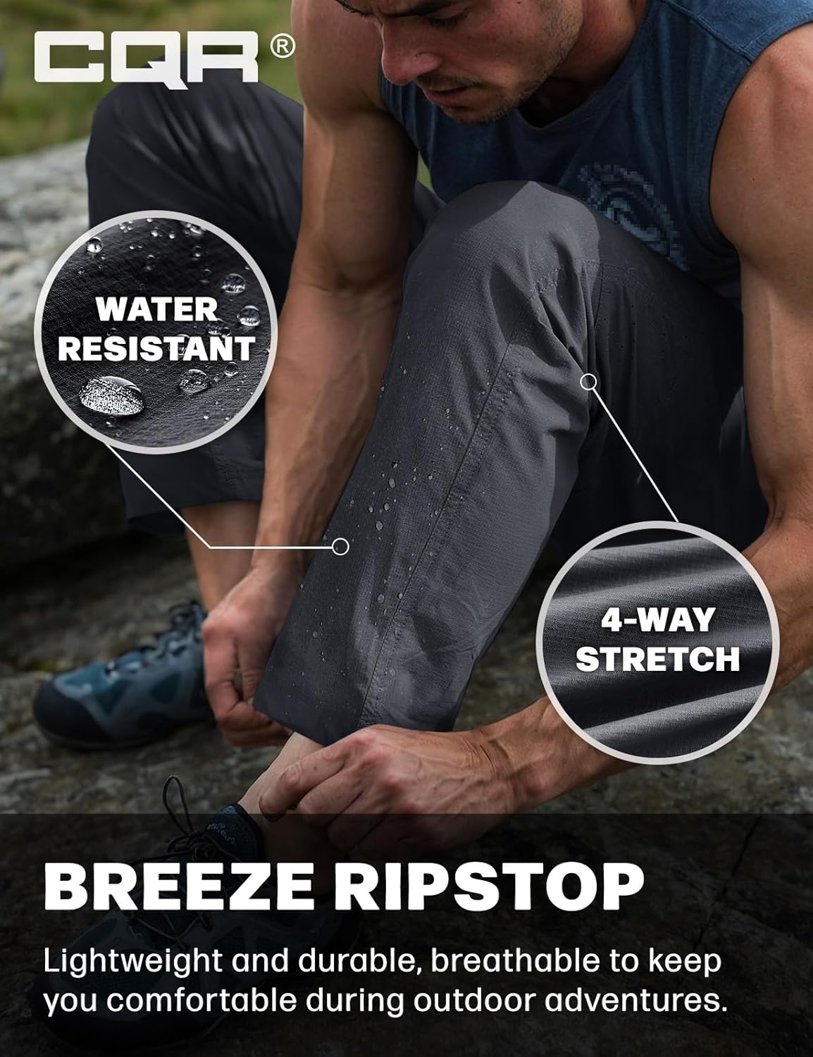CQR Men's Lightweight Vent Hiking Pants, Water-Resistant & Breathable Sports Outdoor Athletic Pants with Elastic Waist - Image 6