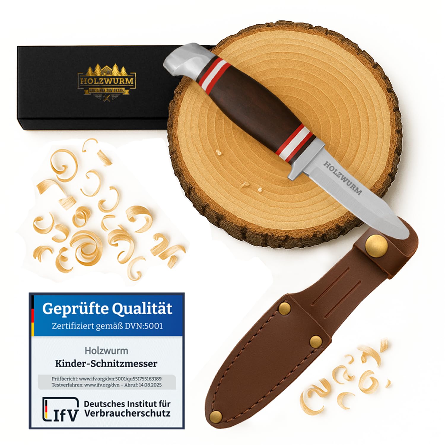Vasmeiy – Set Di Coltello Da Intaglio Per Bambini (6+ Anni) Con Guanti Antitaglio E Fodero – Impugnatura In Legno Di Faggio, Lama In Acciaio