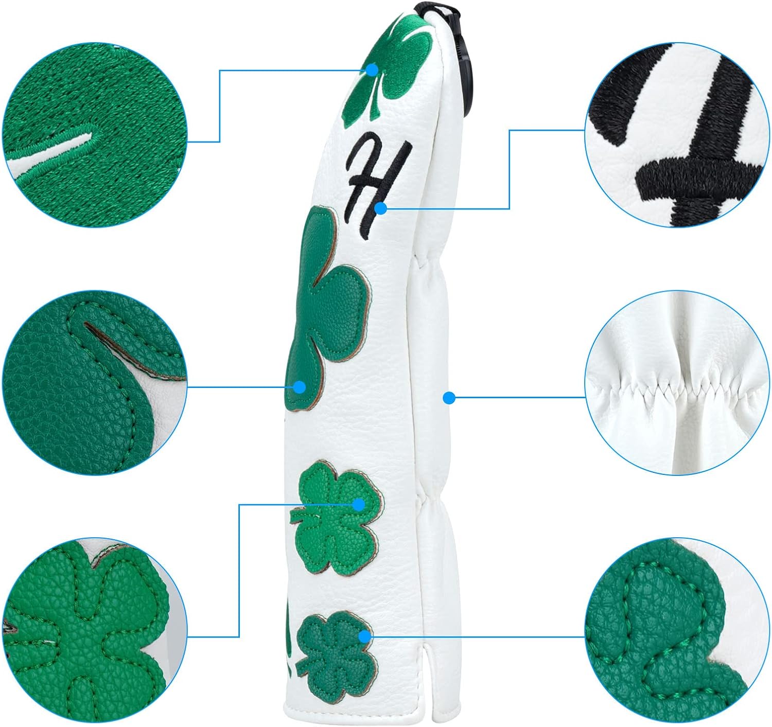 Craftsman Golf Green Lucky Clover Driver Wood Hybrid Headcover Blade Mallet Putter Cover for Scotty Cameron Taylormade Odyssey Also for Custom Version with Your Name Stitched