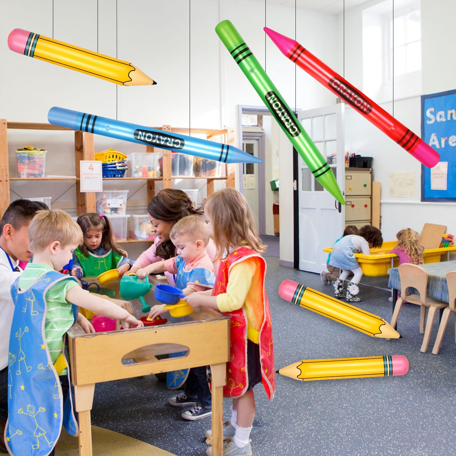 6 Crayons Gonflables Géants - 3 Crayons (68cm) Et 3 Crayons De Couleur (105cm), Décoration Rentrée