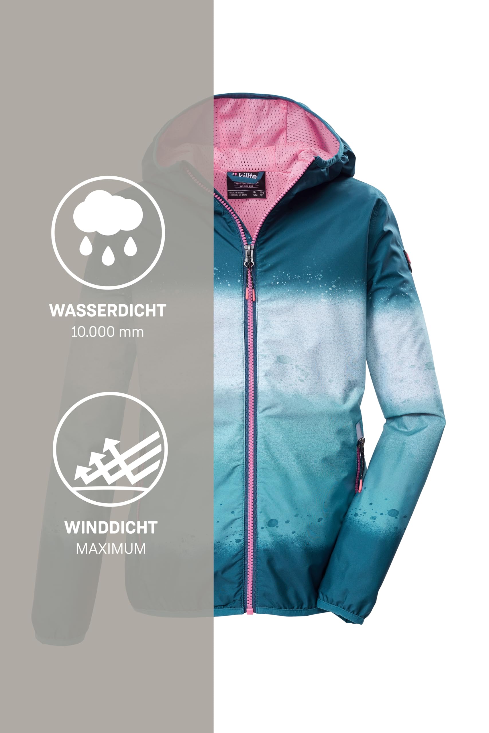 Killtec Mädchen Kos 155 Grls Jckt Funktionsjacke/Regenjacke wasserdicht mit Kapuze