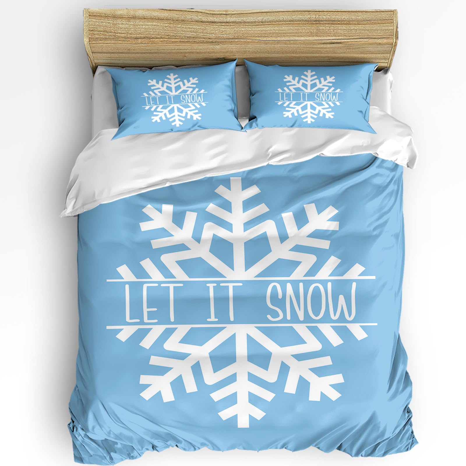 Snowflake Bed Duvet Cover Queen Size Washed Patterned Textured Duvet Cover Sets with Zipper Tiers Microfiber Soft Comforter