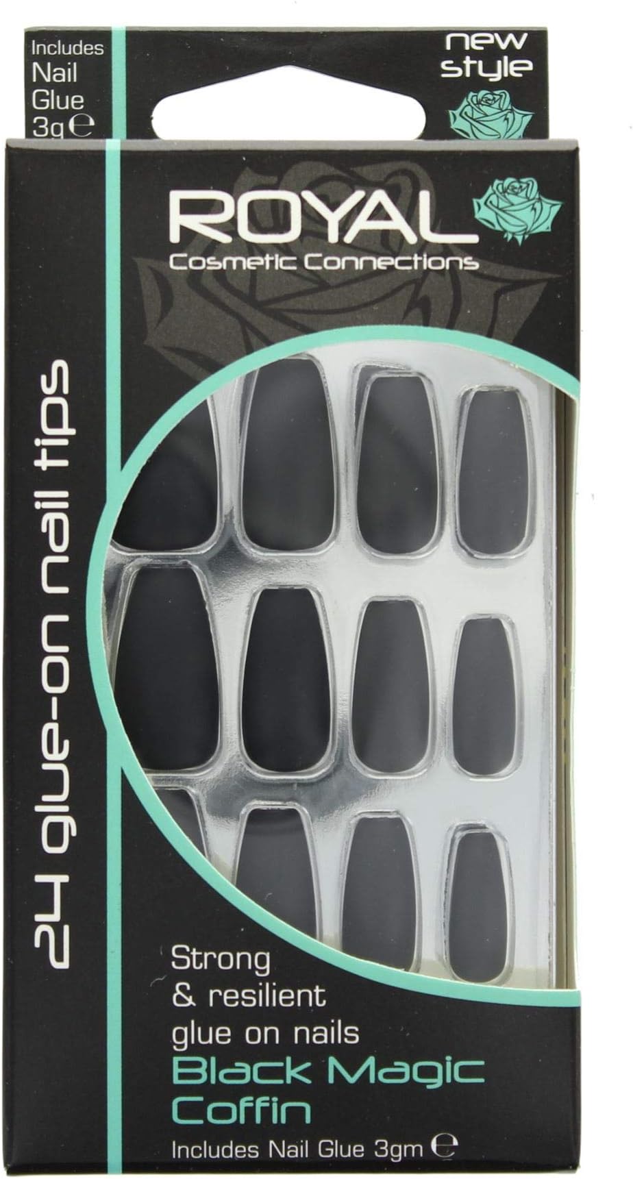 Royal Strong and Resilient 24 Glue on Nails Coffin Style (Black Magic)