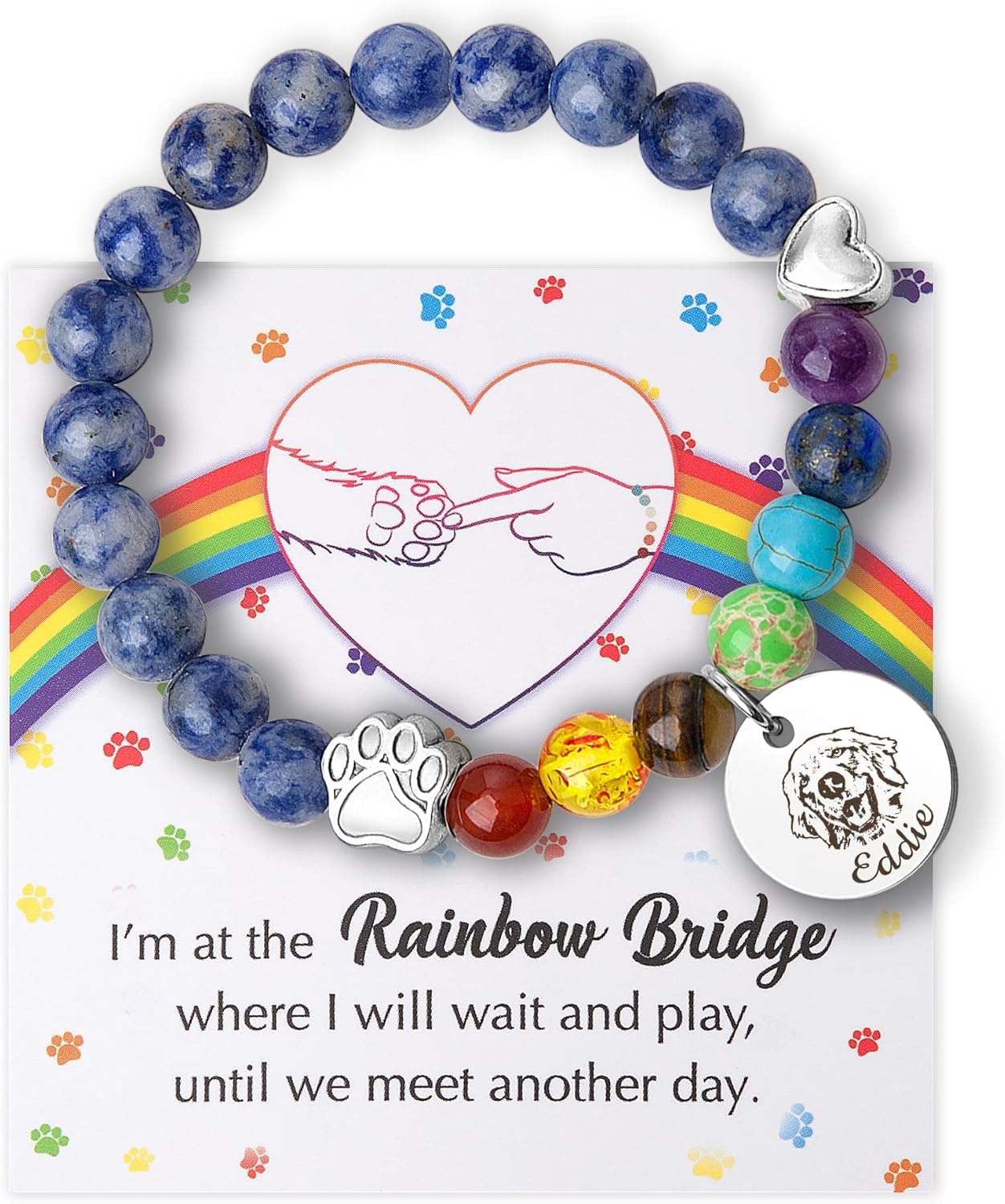 Glad Gua Pet Portrait Rainbow Bridge Pet Memorial Bracelet for Beloved Dog Cat, Paw on My Heart Personalised Handmade Bracelet Keepsake, Loss of Pet Sympathy Jewelry Gift for Women Teen Girl