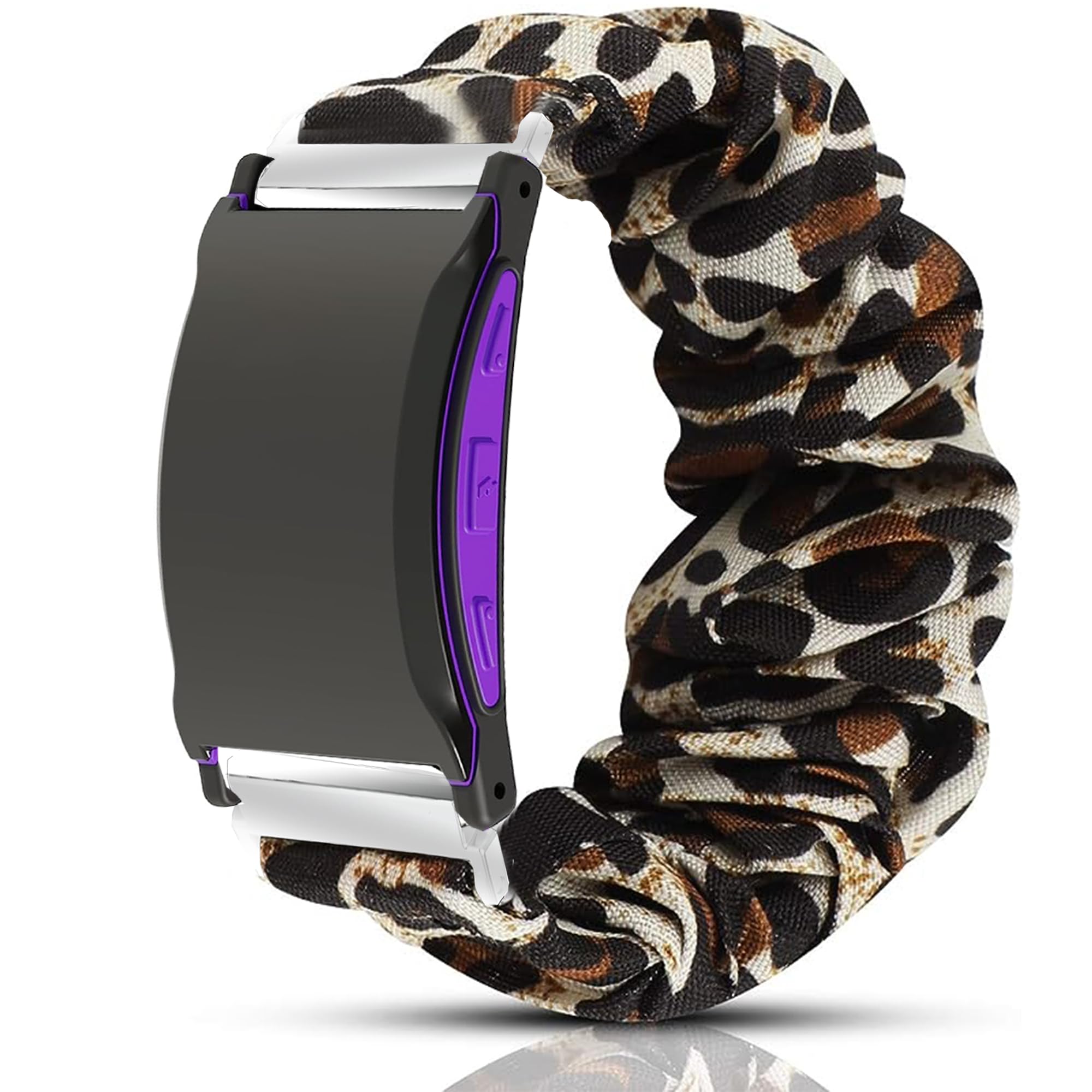 Lamshaw Compatible with Shock Clock 3 Bands, Fabric Elastic Scrunchie Elastic Watch Band Women Cute Replacement Straps Compatible with Pavlok Shock Clock 3 (Leopard print)