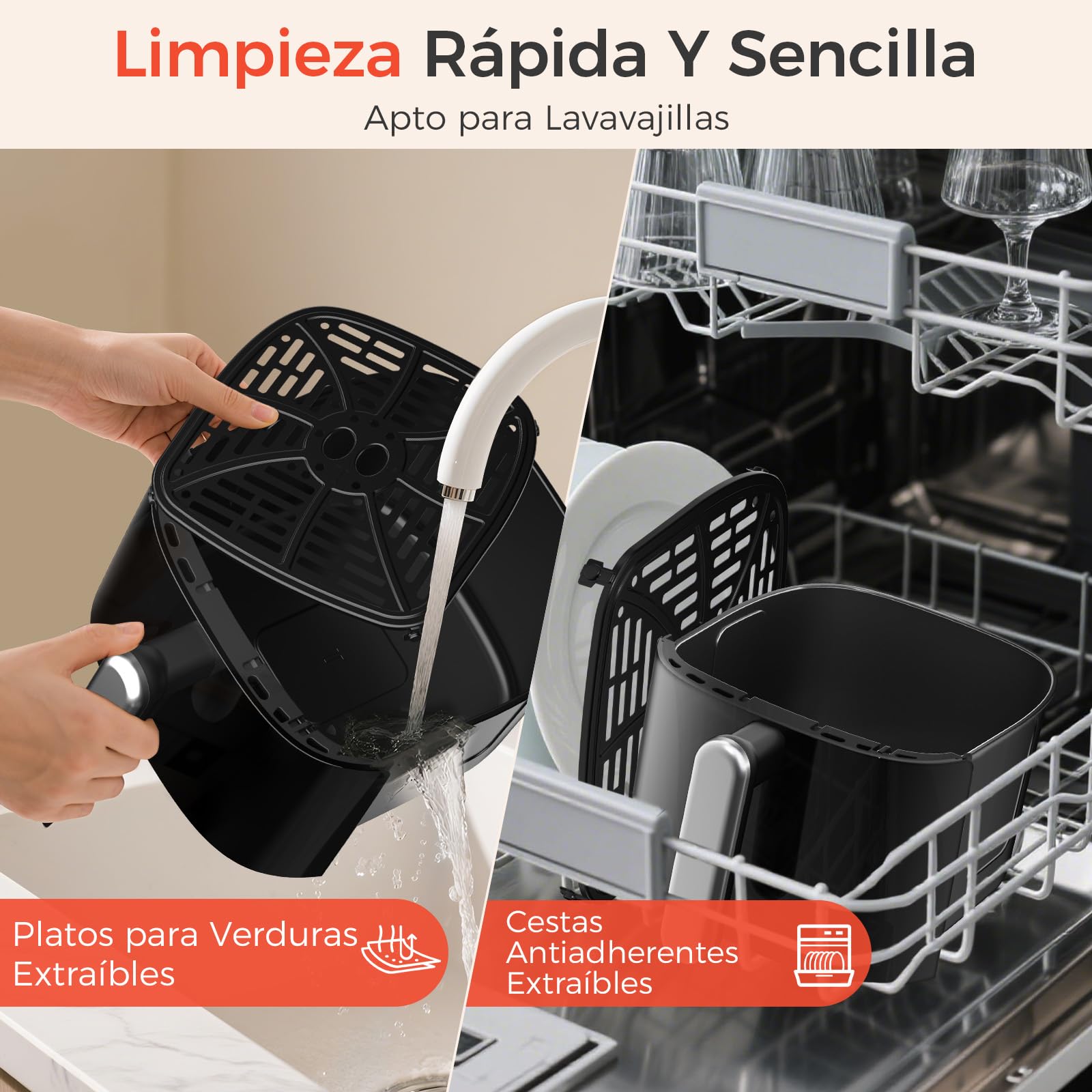 YASHE 4,2L Freidora Aire con Pantalla Táctil LED de Vidrio Templado, 1500W Sin Aceite Air Fryer 6 Programas Automáticos, Temperatura y Tiempo Ajustables, Cesta Antiadherente Apta para Lavavajillas
