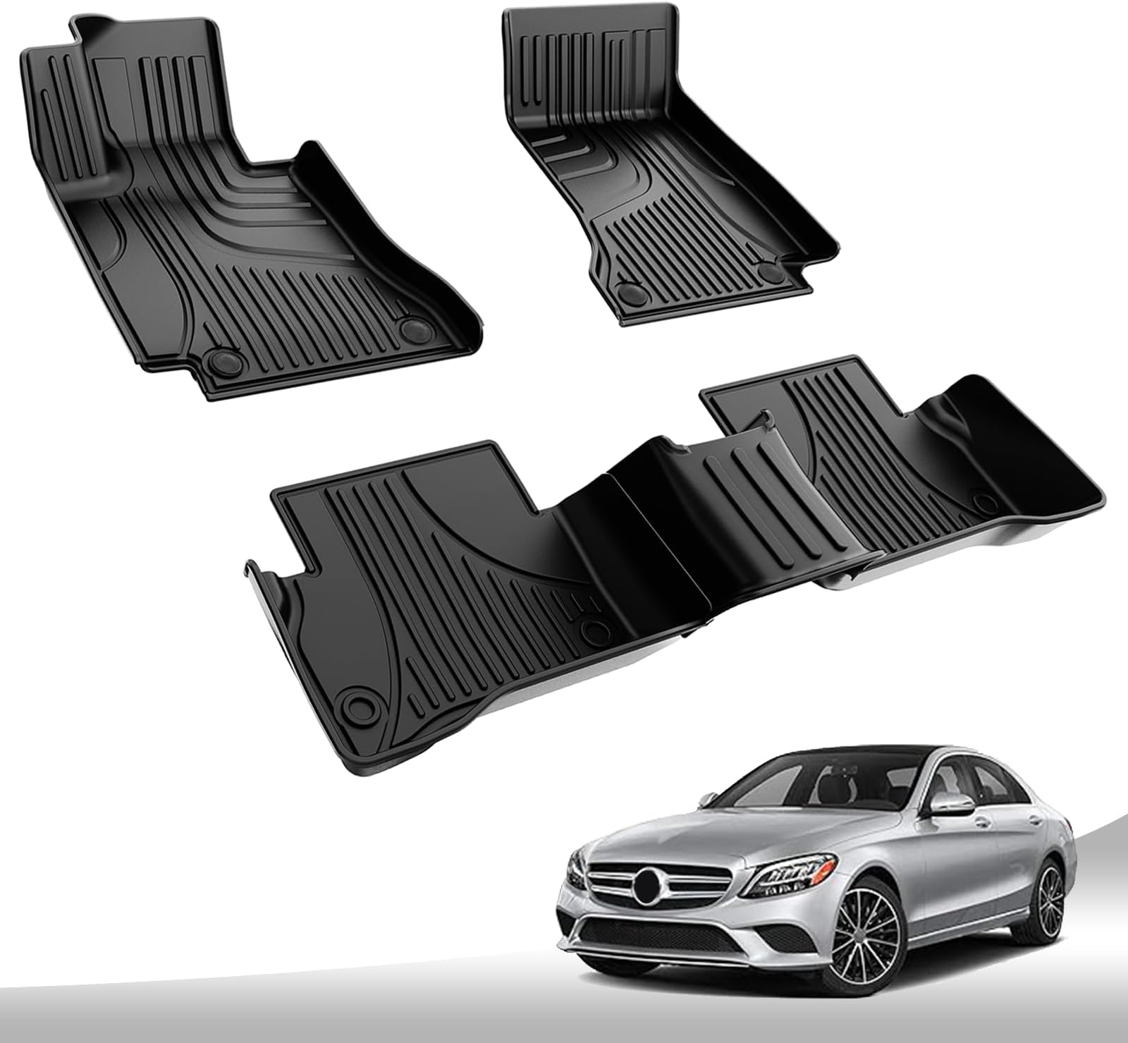 Floor Mats for Mercedes-Benz C300 2015-2021: AOMSAZTO All Weather Floor Mats for Mercedes Benz C Class Sedan Only 1st and 2nd Row