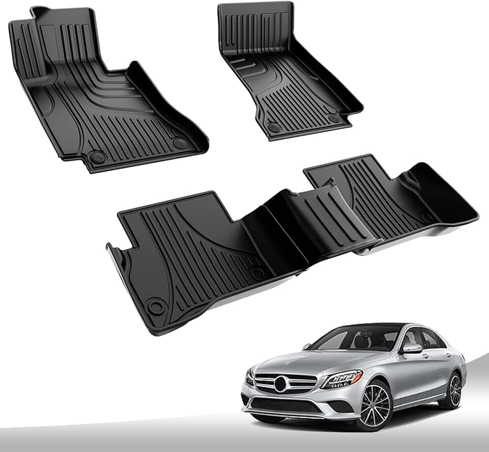Floor Mats for Mercedes-Benz C300 2015-2021: AOMSAZTO All Weather Floor Mats for Mercedes Benz C Class Sedan Only 1st and 2nd Row