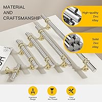 Vista 4 de Rergy Manijas de Gabinete Tiradores de Cajón y Pomos, Paquete de 5 Níquel Cepillado y Oro Centro de Orificio de 3 Pulgadas, Herrajes de Cocina