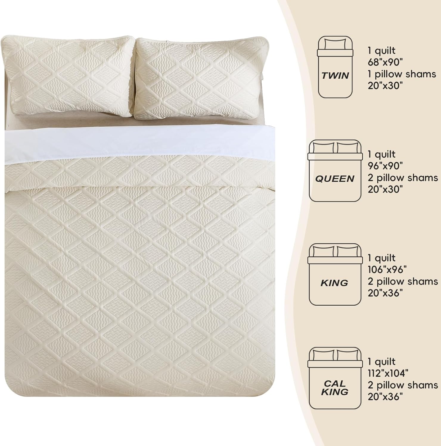 Yiran Quilt King Size Beige Summer Bedspreads Bedding Set 3 Pieces Thin Lightweight Microfiber Coverlet with 2 Pillow Shams for All Season - Image 7