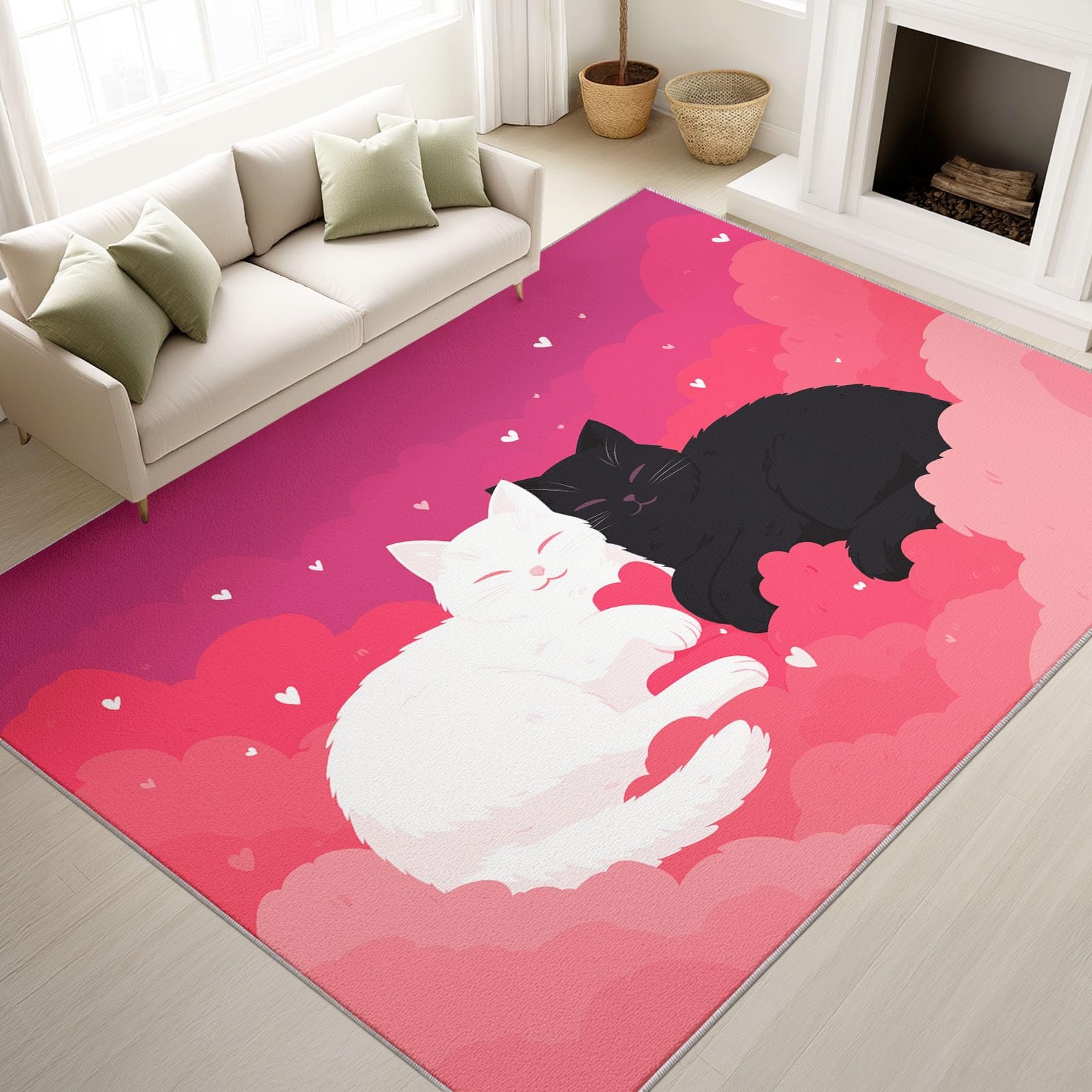 Tappeto romantico con motivo a nuvole, 80 x 150 cm, antiscivolo, lavabile, per soggiorno, camera da letto, stampato, per interni