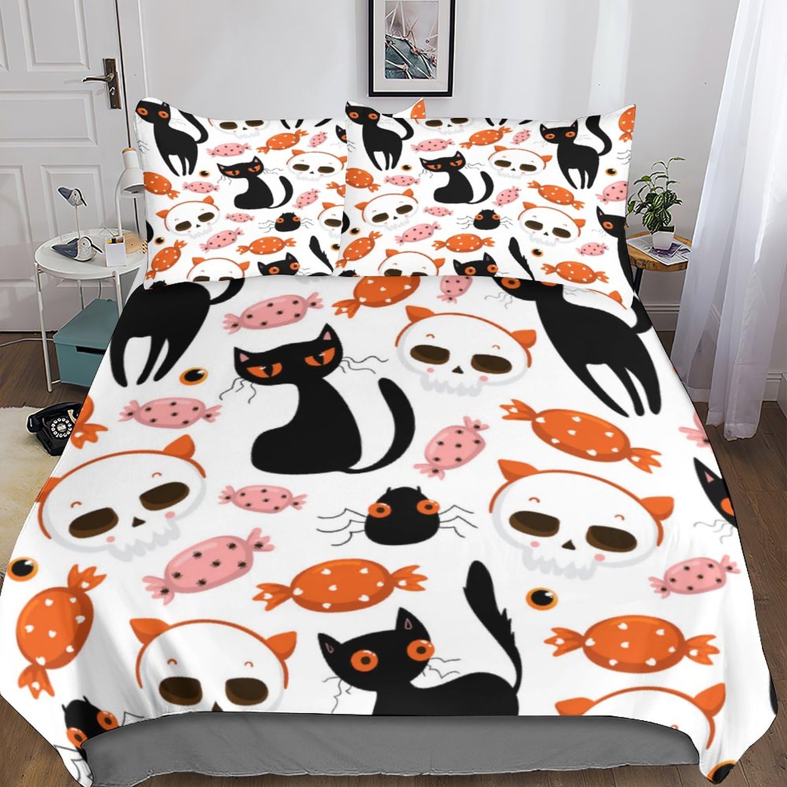 Housse de couette chat 3D 200x200cm en microfibre légère avec ses taies d'oreillers