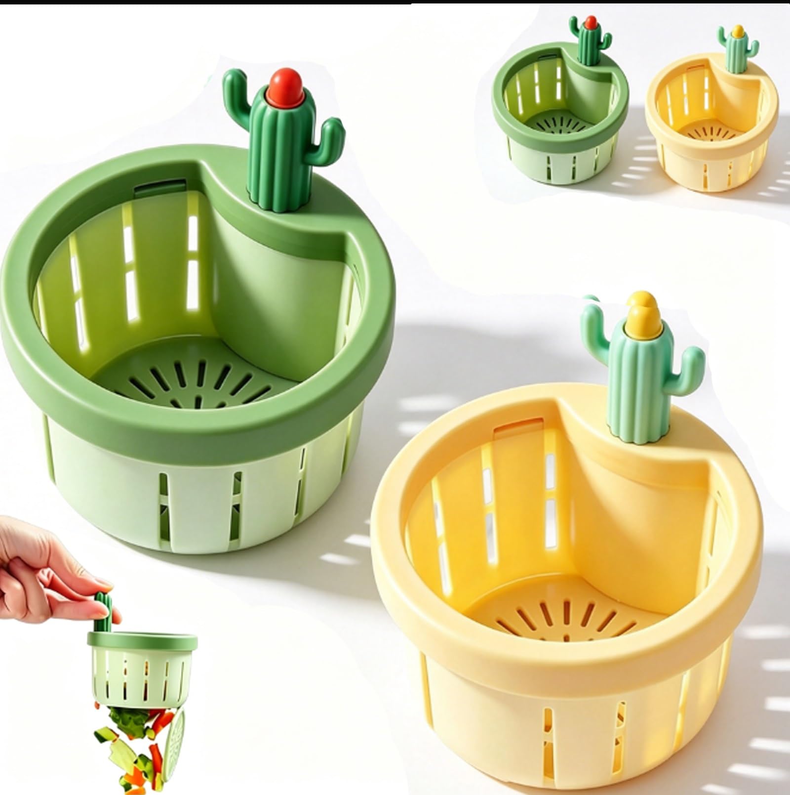 Filtro Lavandino Cucina Divertente a Forma di Cactus, Cestello Filtro per Lavello con Maniglia di Sollevamento, Raccoglitore Avanzi di Cibo Autopulente, Scarico Facile a Pressione(A)