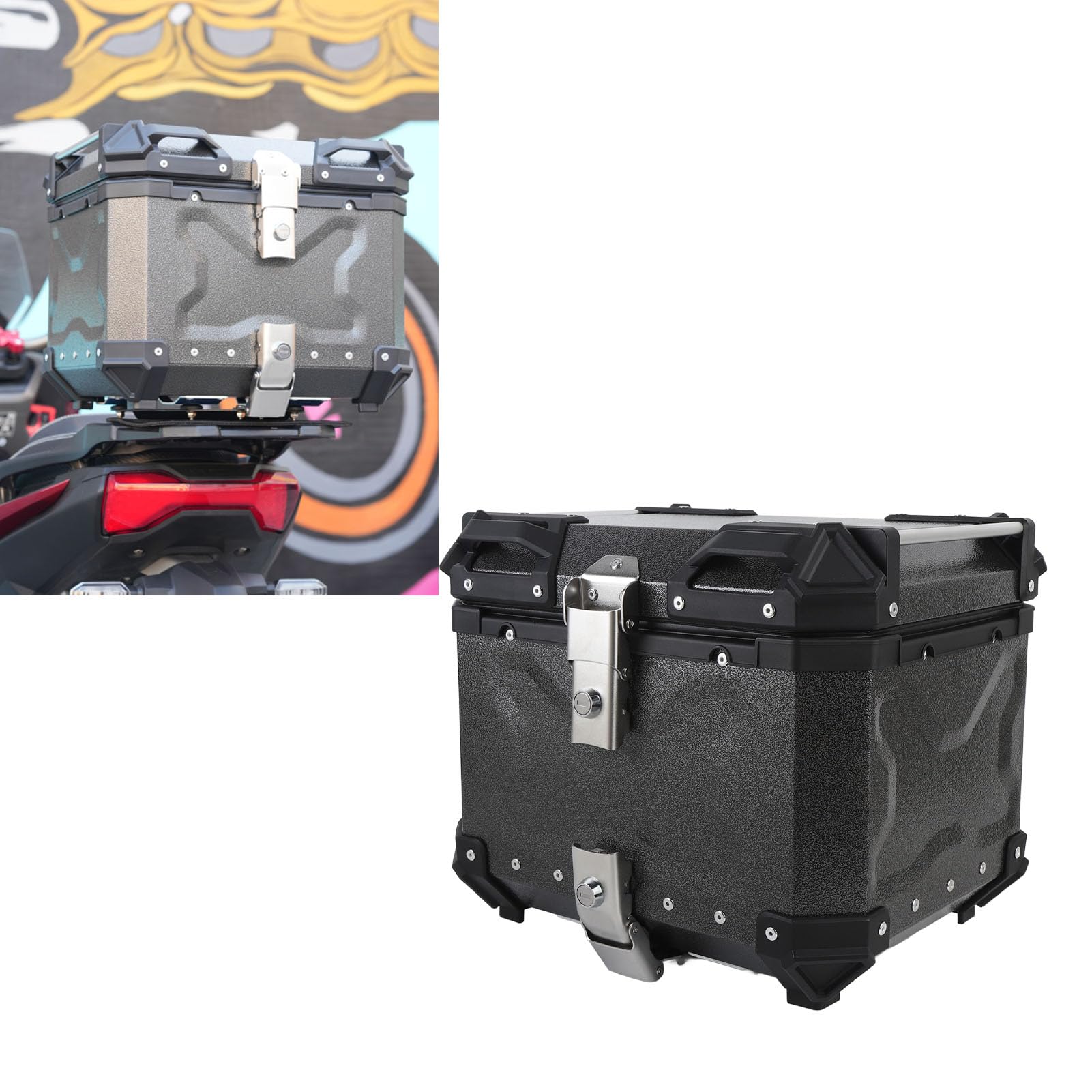 Tbest Top Case Bezpieczny Zamek ze Stopu Aluminium 36L Wodoodporny Bagażnik na, Czarny