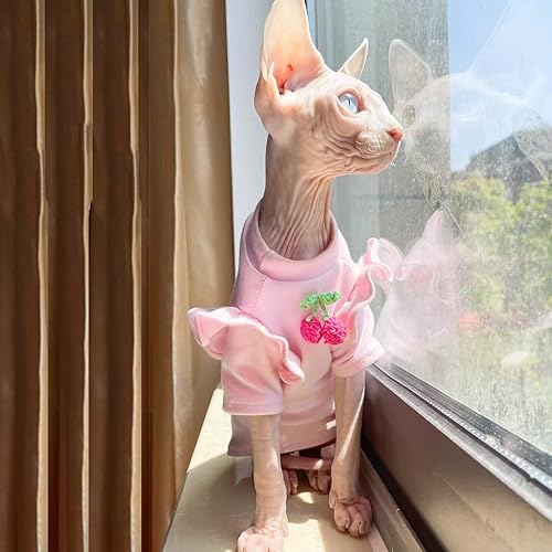 Miniatura 4 de NC Sphynx - Camiseta de algodón transpirable para mascotas con manga abullonada, fresa, para gato esfinge, gato Devon Rex, gato Bambino y gato