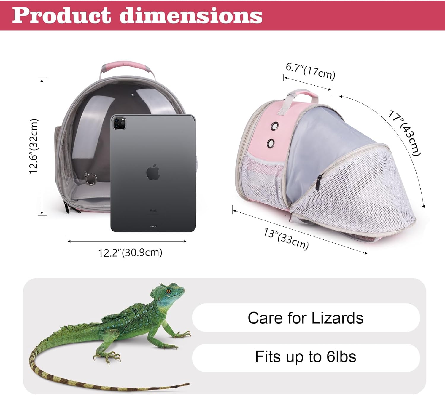 WEVONIGU Expandable Small Animal Backpack Carrier with Clear Bubble Window Large Space Travel Cage for Hedgehog Rat Parrot,Bearded Dragon,Sugar Glider,Airline Approved (Pink, BE Backpack)
