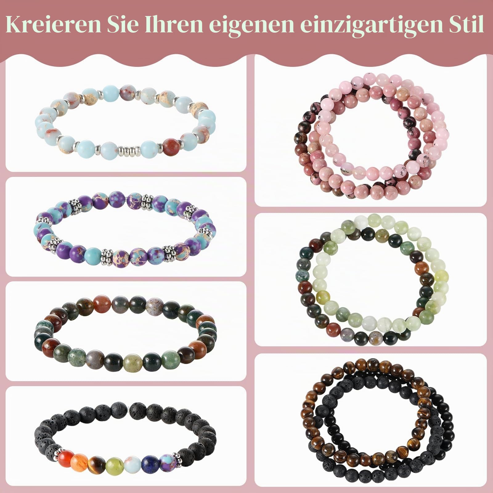 Zefy 996 Stück 6mm Natürliche Edelstein Perlen, 20 Farben Runde Natürliche Amazonit Perlen für Armbänder, Perle Set zum Auffädeln Armbänder Selber Machen für Basteln Schmuckherstellung (Packung mit 2)