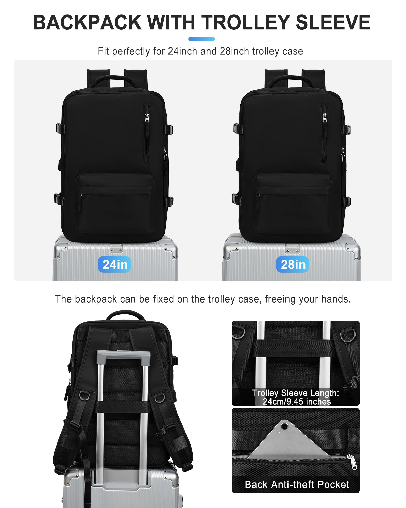 BJLFS Borse da Cabina per Ryanair 40×20×25 Bagaglio a Mano Easyjet 45×36×20 Borsa Zaino da Viaggio, Zaino da trekking,Zaino Casual per laptop da 14 pollici per scuola