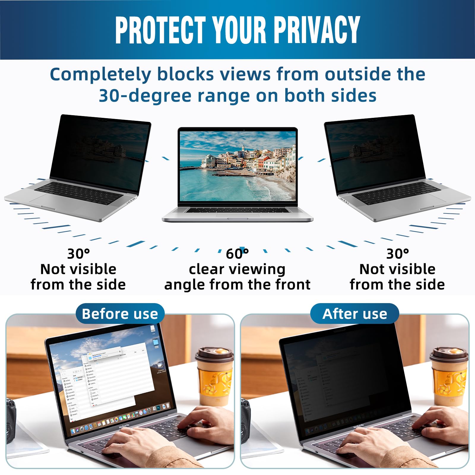 Magnétique Filtre de Confidentialité pour MacBook Air 13,6/13 Pouces (2022-2026, M2 M3 M4 M5), Anti-Lumière Bleue & Reflet Filtre écran Confidentialité Amovible pour MacBook Air 13"