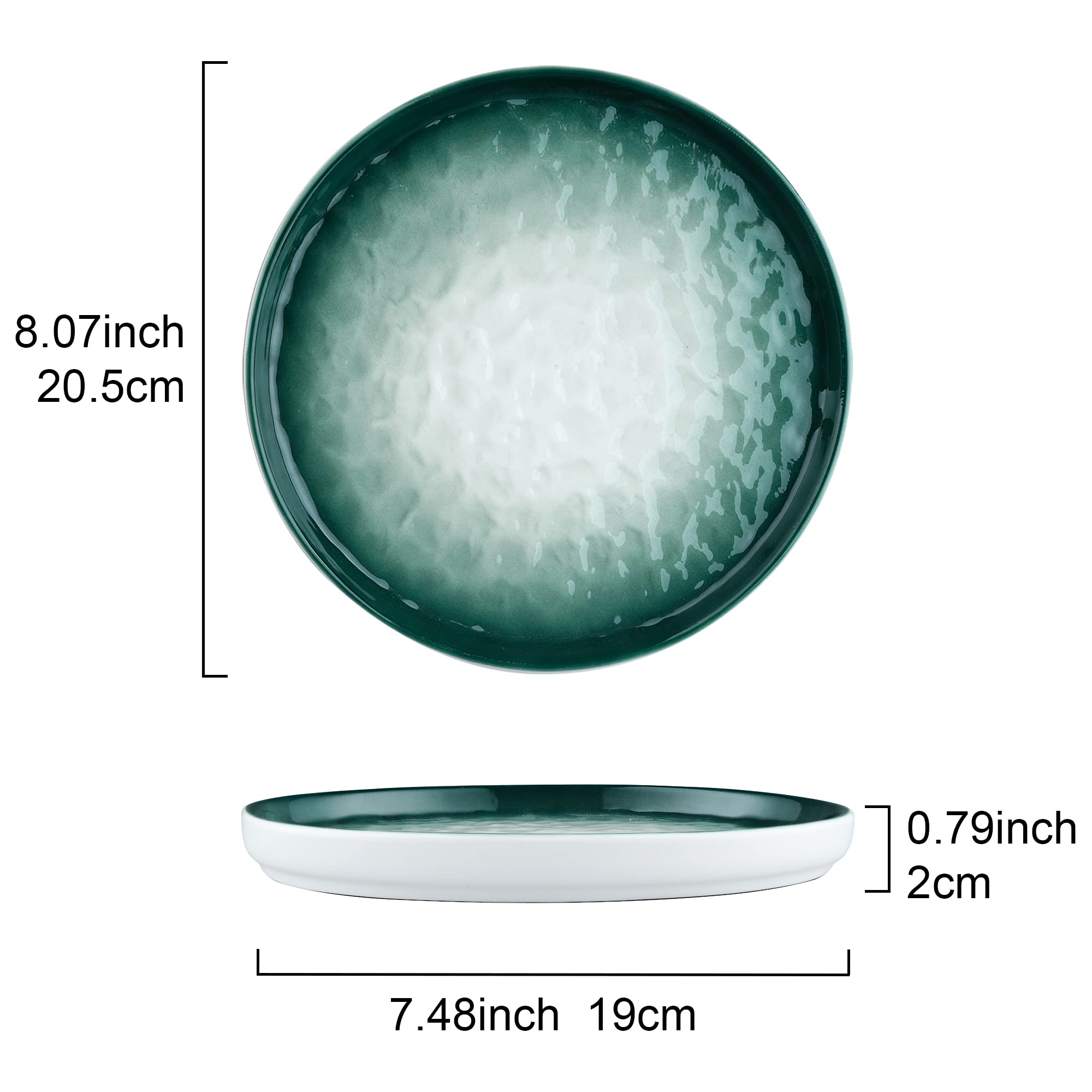 fanquare Piatti da Dessert in Porcellana da 20 cm, Piatti da Insalata con Onda d'acqua Blu, Set di 4 Piatti per Antipasti, Piatti da Pranzo Adatti al Microonde