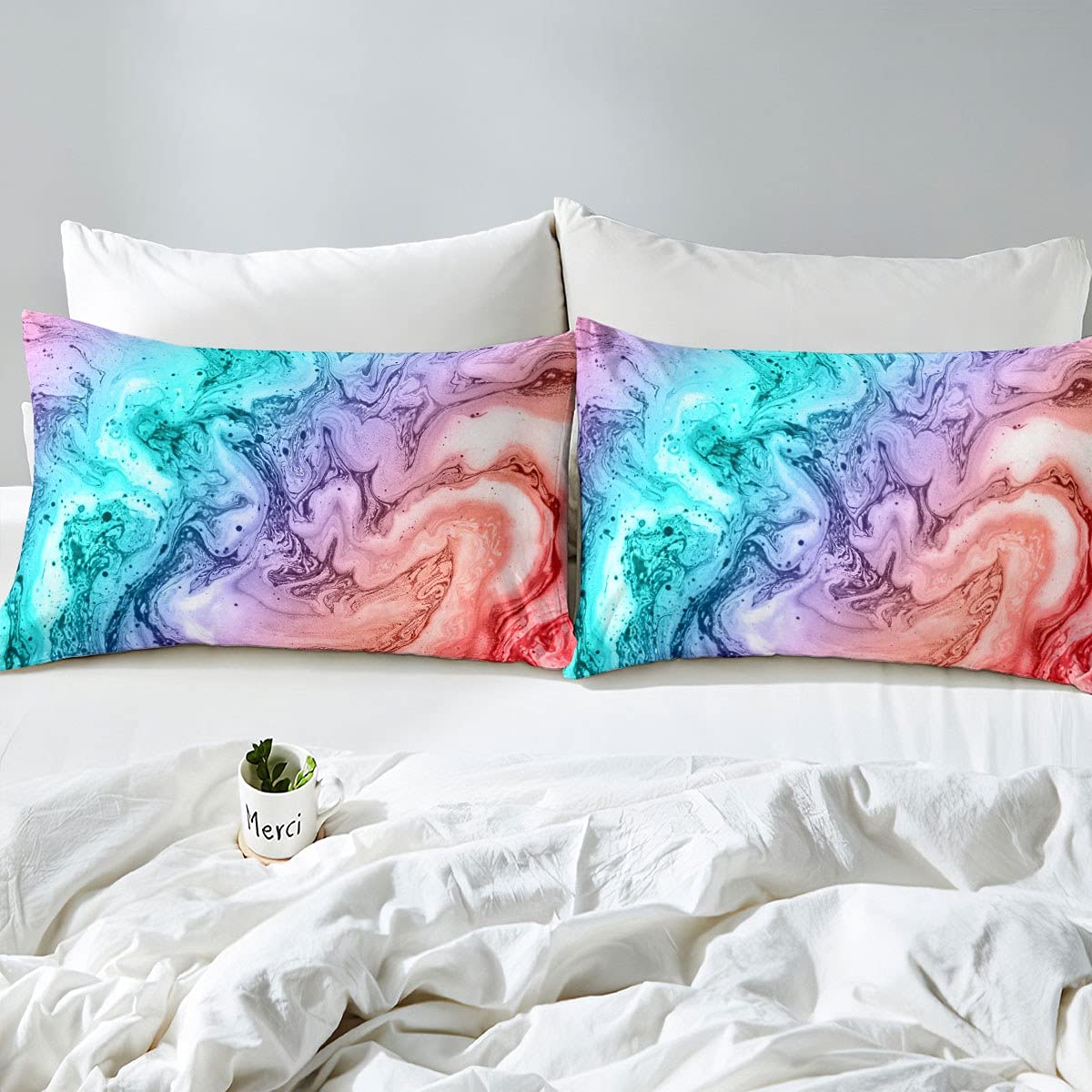 Set di biancheria da letto per ragazze con motivo marmo rosa, con copriletto sfumato in marmo per bambini e ragazzi, con texture marmorizzata ombré, arte astratta, singolo